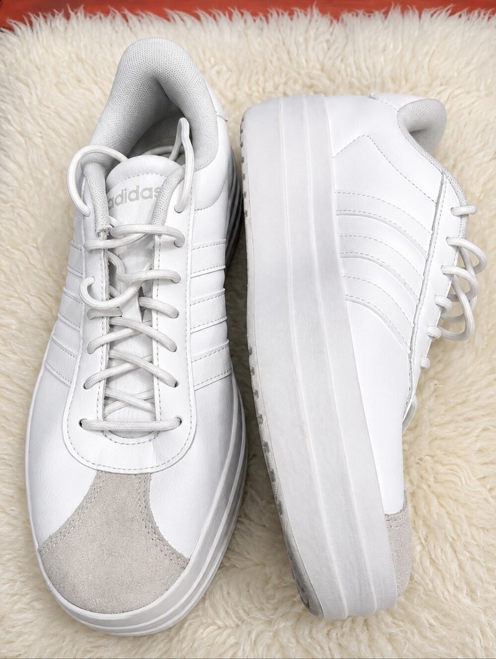 Adidas White Platform Sneakers – Suede Detail Lace-Up Shoes